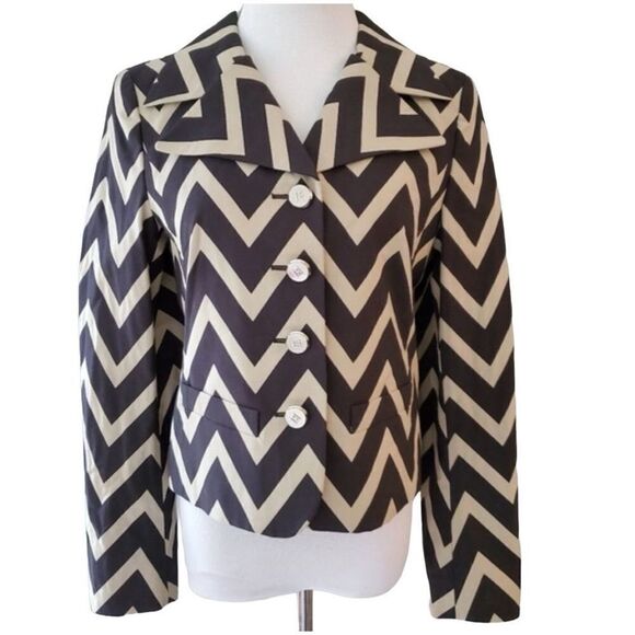Escada Chevron Notch Lapel Jacket
Blazer Black Tan Size 34‎ USA 4 - Picture 1 of 8